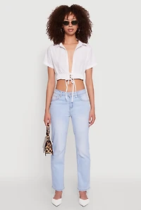 Womens Open Tie Front Cropped Shirt, White, Size S