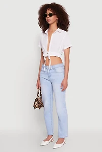 Womens Open Tie Front Cropped Shirt, White, Size S