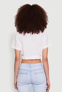 Womens Open Tie Front Cropped Shirt, White, Size S