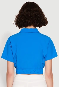 Womens Open Tie Front Cropped Shirt, Blue, Size M