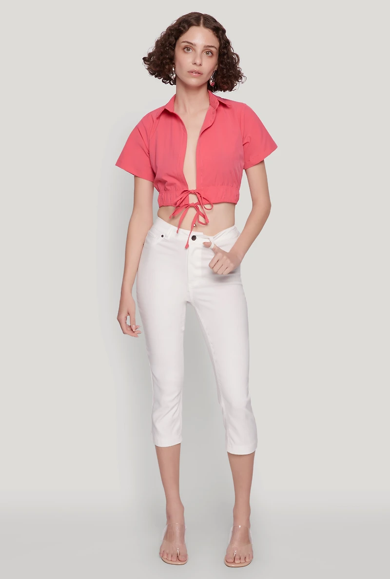 Womens Open Tie Front Cropped Shirt,