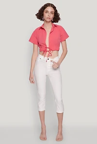 Womens Open Tie Front Cropped Shirt,