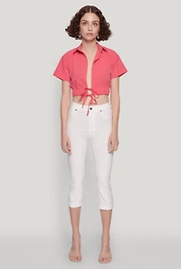 Womens Open Tie Front Cropped Shirt,