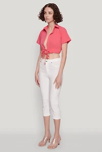 Womens Open Tie Front Cropped Shirt,