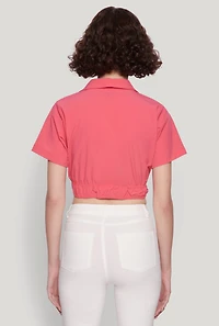 Womens Open Tie Front Cropped Shirt, S