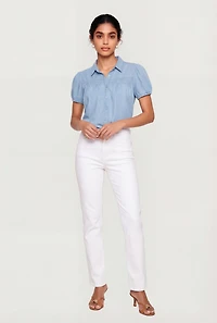 Denim Short Puff Sleeve Shirt