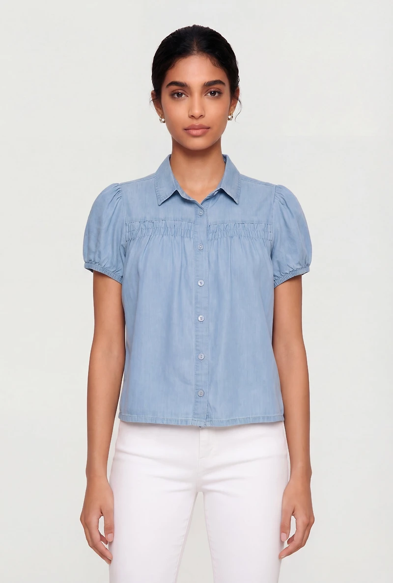 Denim Short Puff Sleeve Shirt