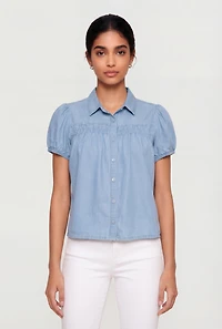 Denim Short Puff Sleeve Shirt