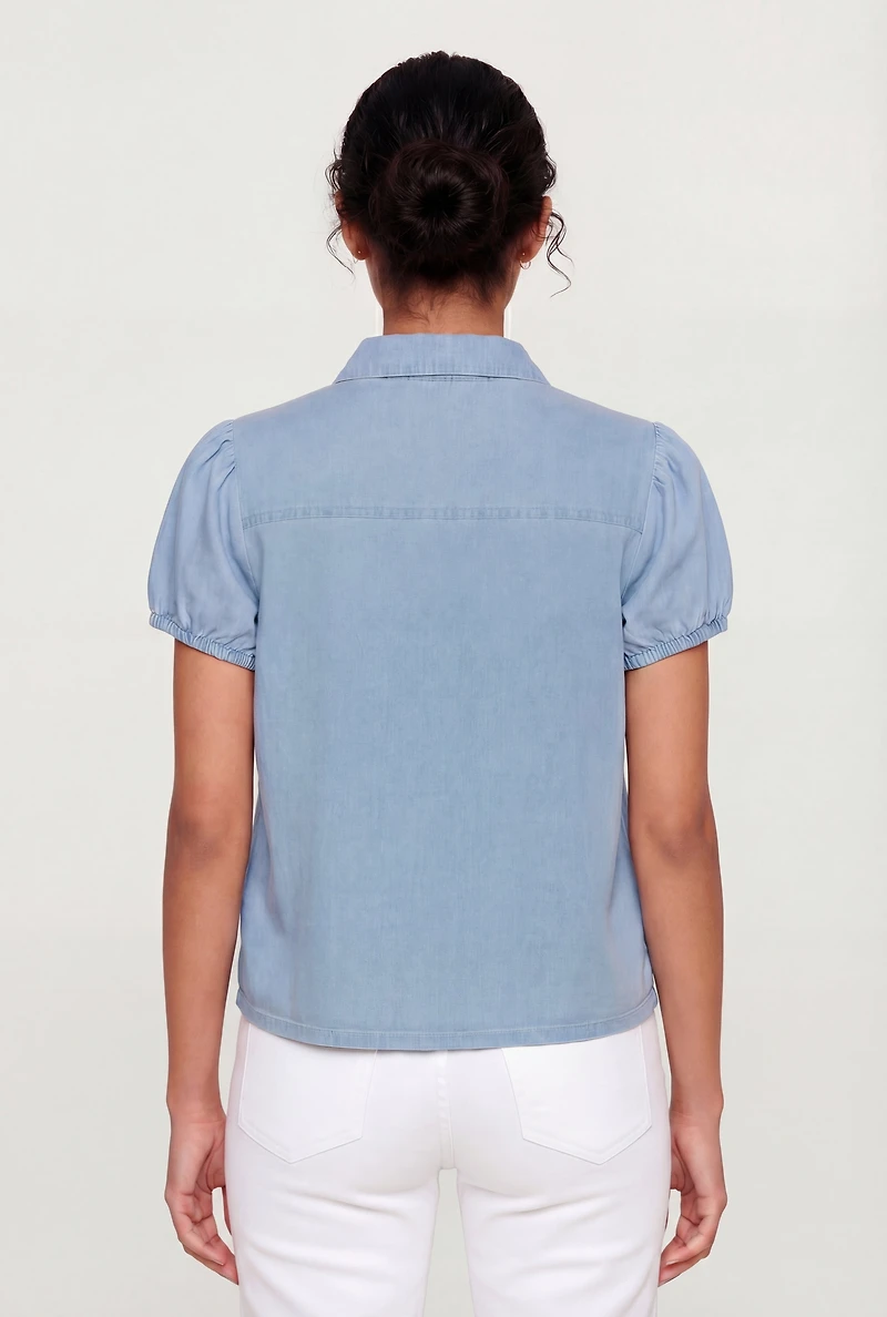 Denim Short Puff Sleeve Shirt