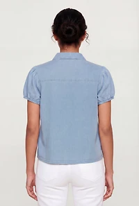 Denim Short Puff Sleeve Shirt
