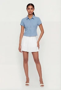 Denim Button Front Short Sleeve Top