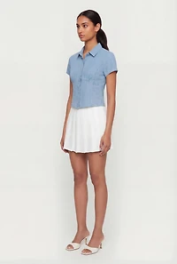 Denim Button Front Short Sleeve Top