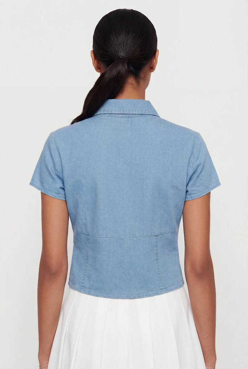 Denim Button Front Short Sleeve Top