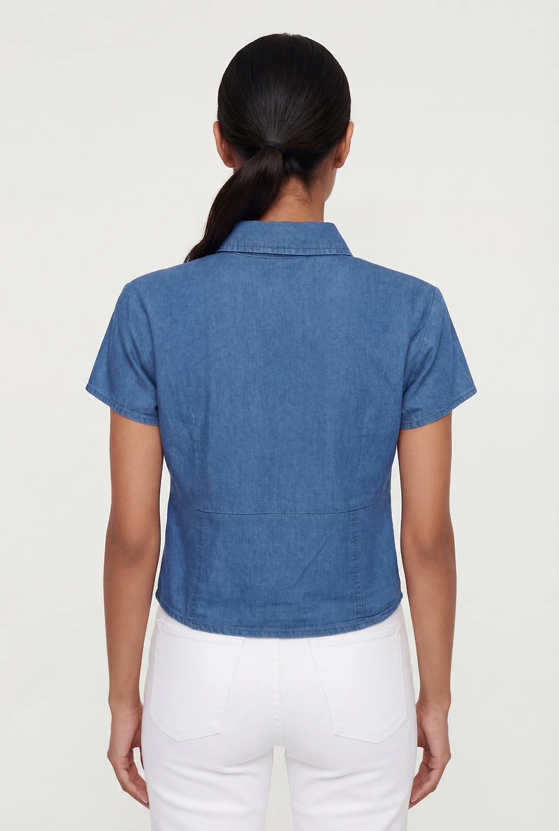 Denim Button Front Short Sleeve Top