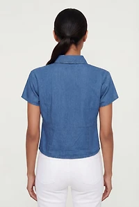 Denim Button Front Short Sleeve Top