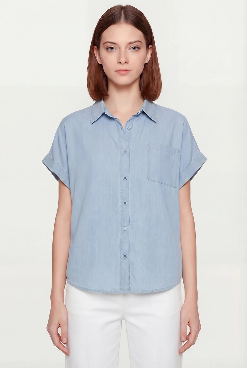 Denim Button Front Pocket Shirt
