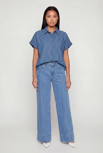 Denim Button Front Pocket Shirt