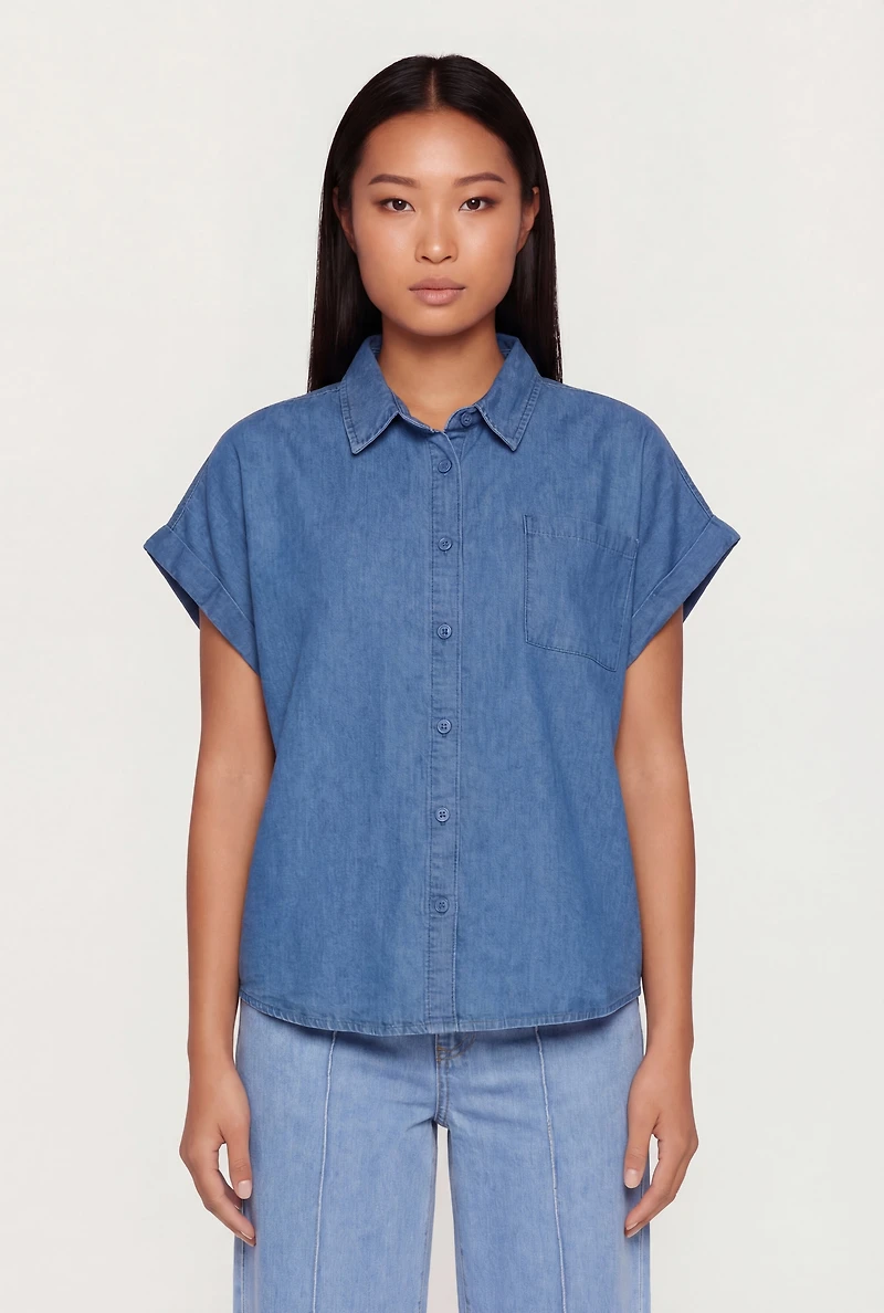 Denim Button Front Pocket Shirt