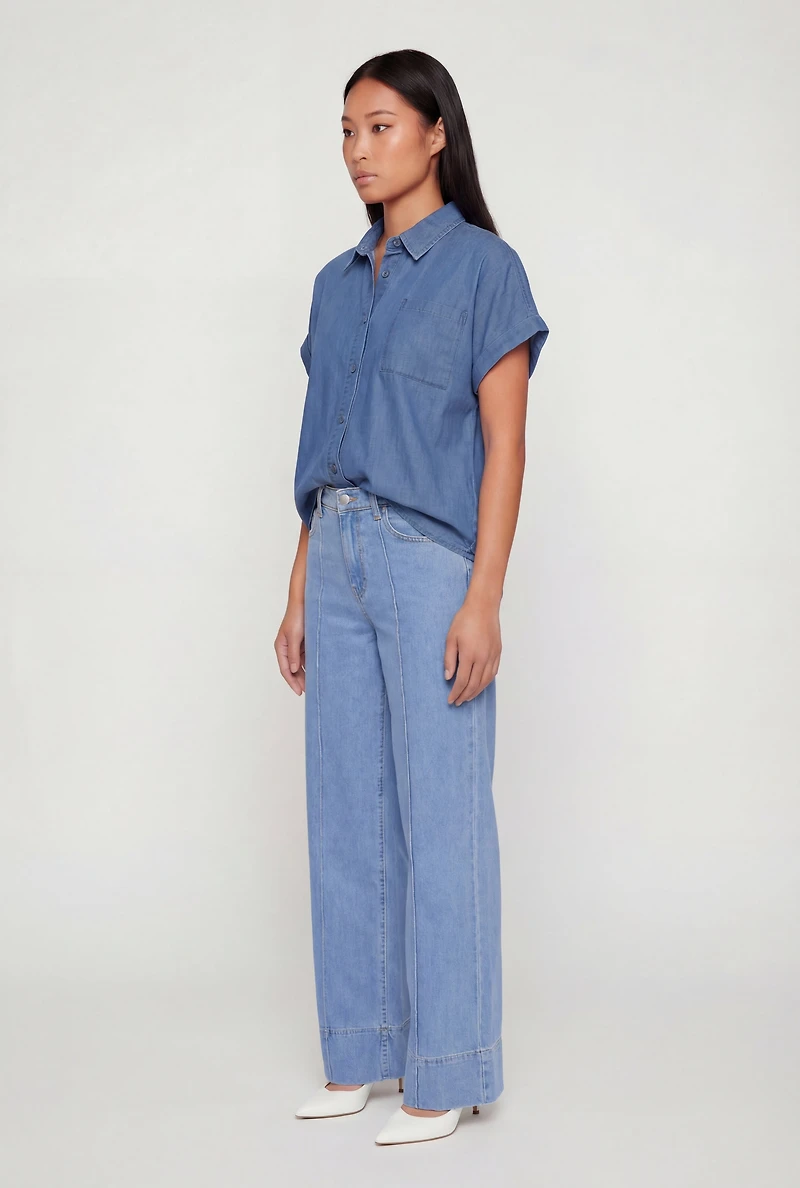 Denim Button Front Pocket Shirt