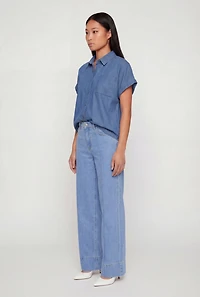 Denim Button Front Pocket Shirt