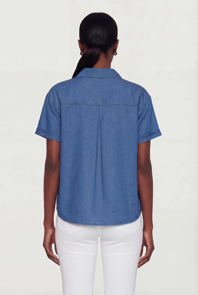 Short Sleeve Collared Half Button Front Top