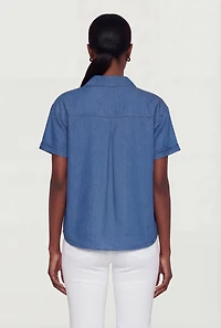 Short Sleeve Collared Half Button Front Top