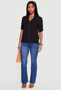 Tortoise Button Front Short Sleeve Shirt