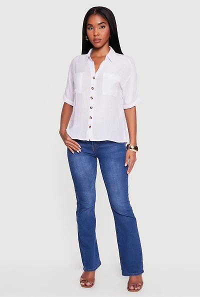 Tortoise Button Front Short Sleeve Shirt