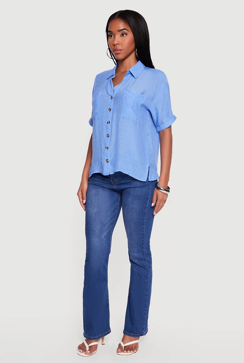 Tortoise Button Front Short Sleeve Shirt