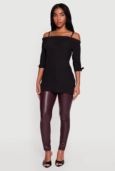 Tie Knot Sleeve Square Neck Cold Shoulder Blouse