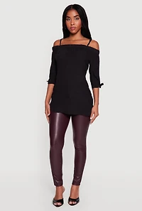Tie Knot Sleeve Square Neck Cold Shoulder Blouse