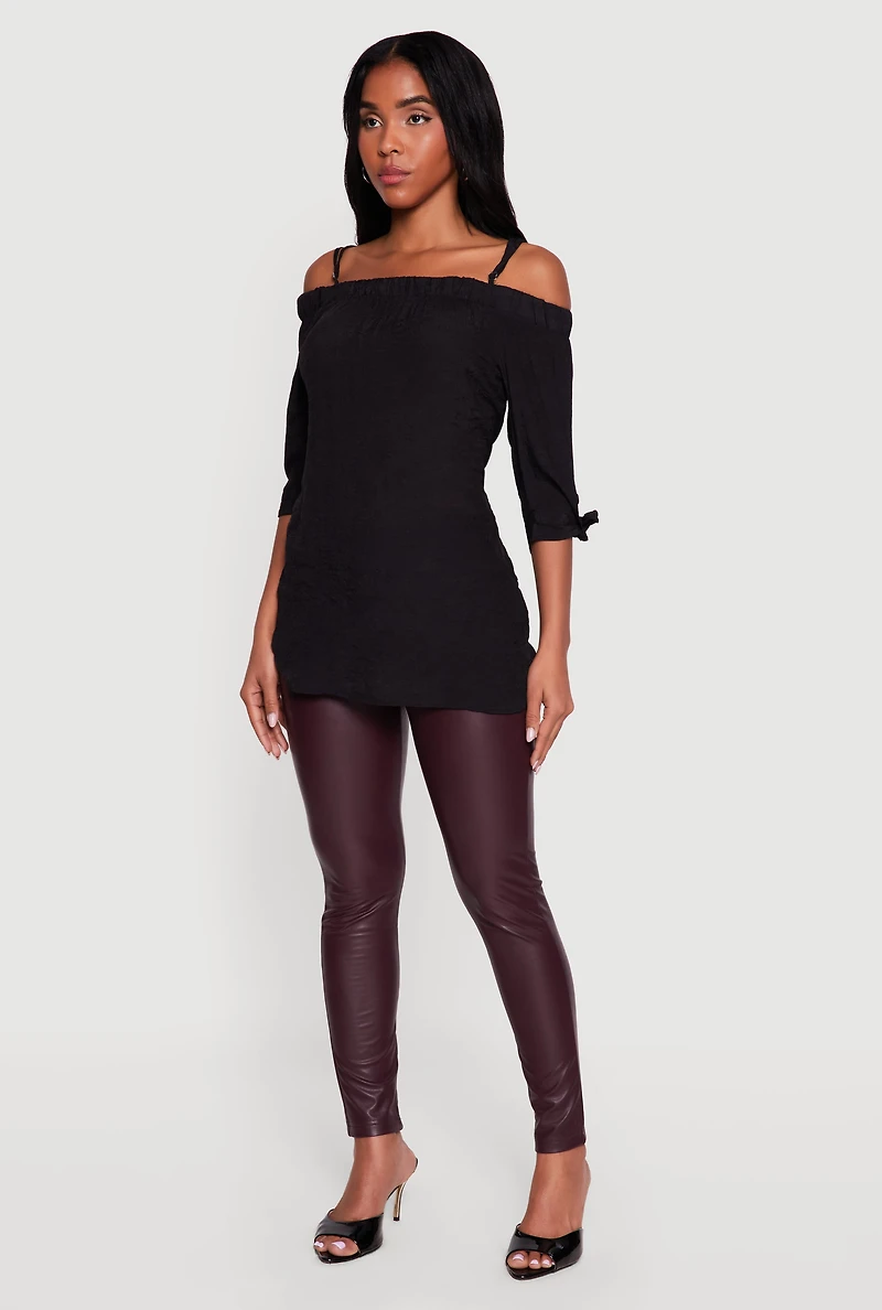 Tie Knot Sleeve Square Neck Cold Shoulder Blouse