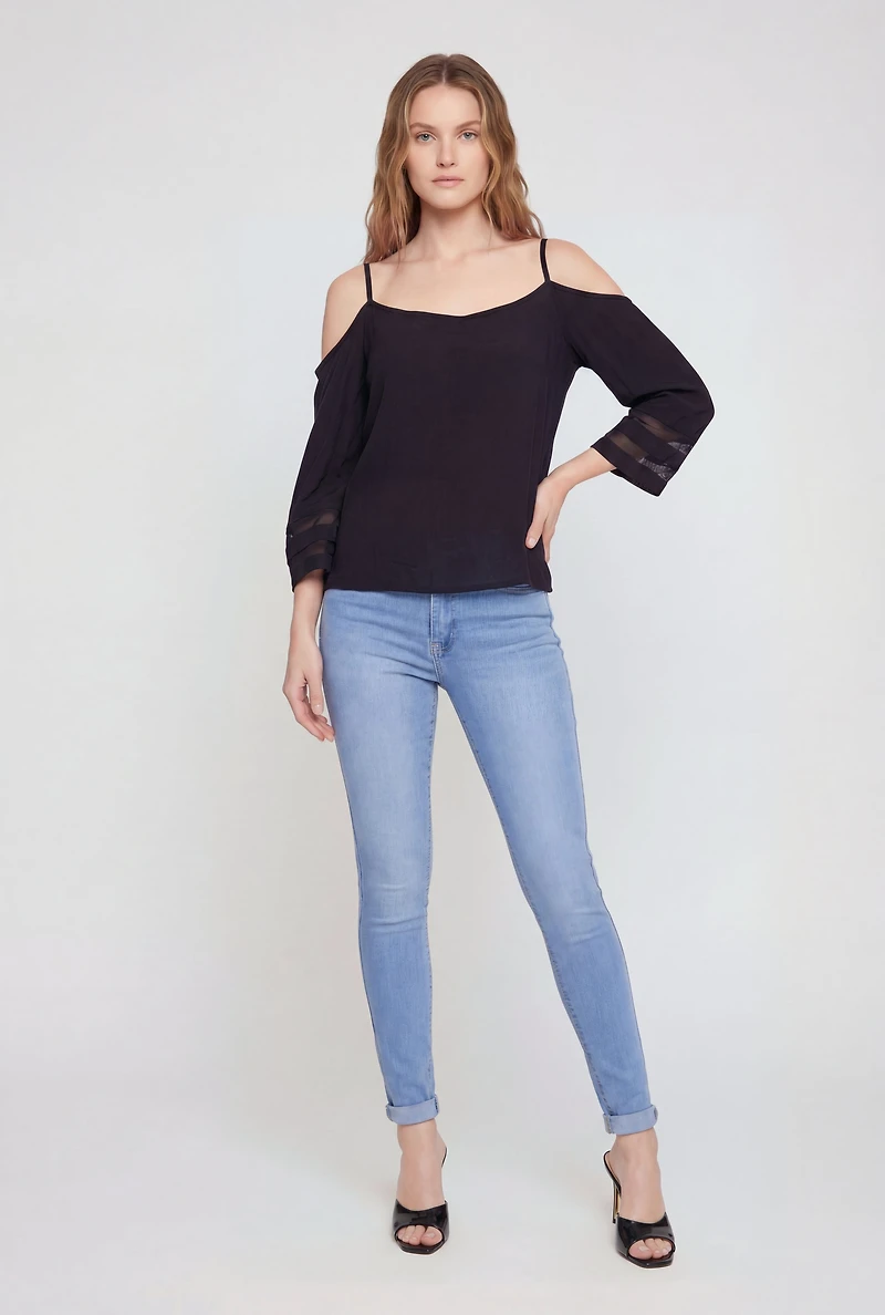Quarter Sleeve Cold Shoulder Blouse