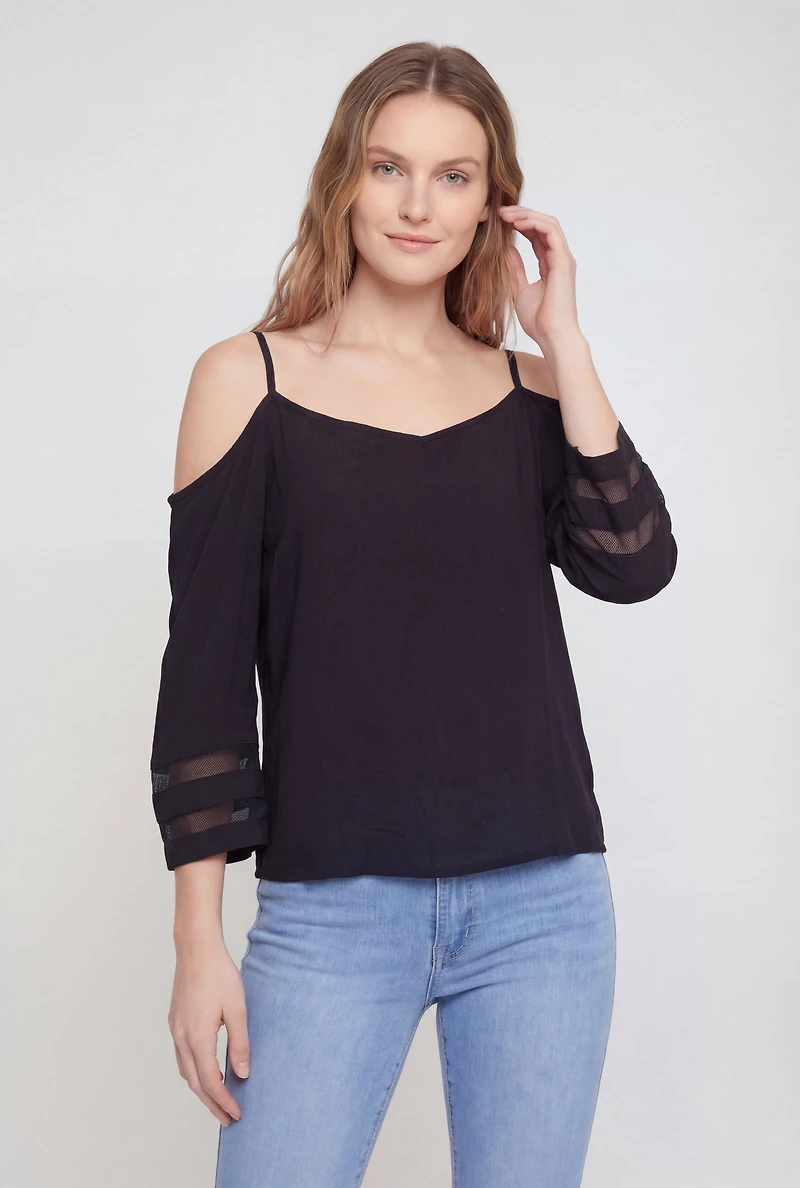 Quarter Sleeve Cold Shoulder Blouse