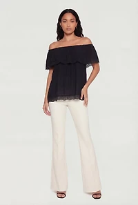 Lace Trim Fold Over Off The Shoulder Top