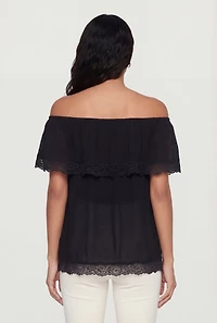 Lace Trim Fold Over Off The Shoulder Top