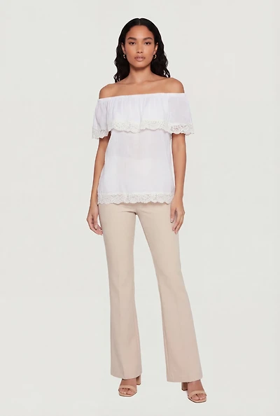 Lace Trim Fold Over Off The Shoulder Top