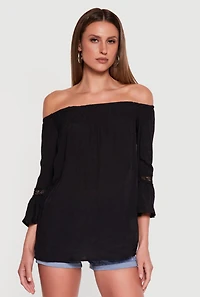 Crochet Bell Sleeve Detail Off The Shoulder Blouse