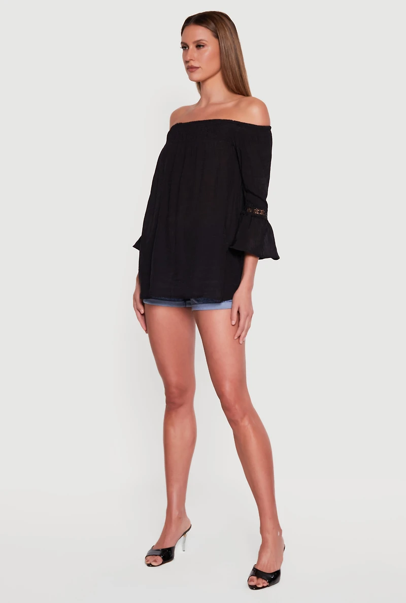 Crochet Bell Sleeve Detail Off The Shoulder Blouse