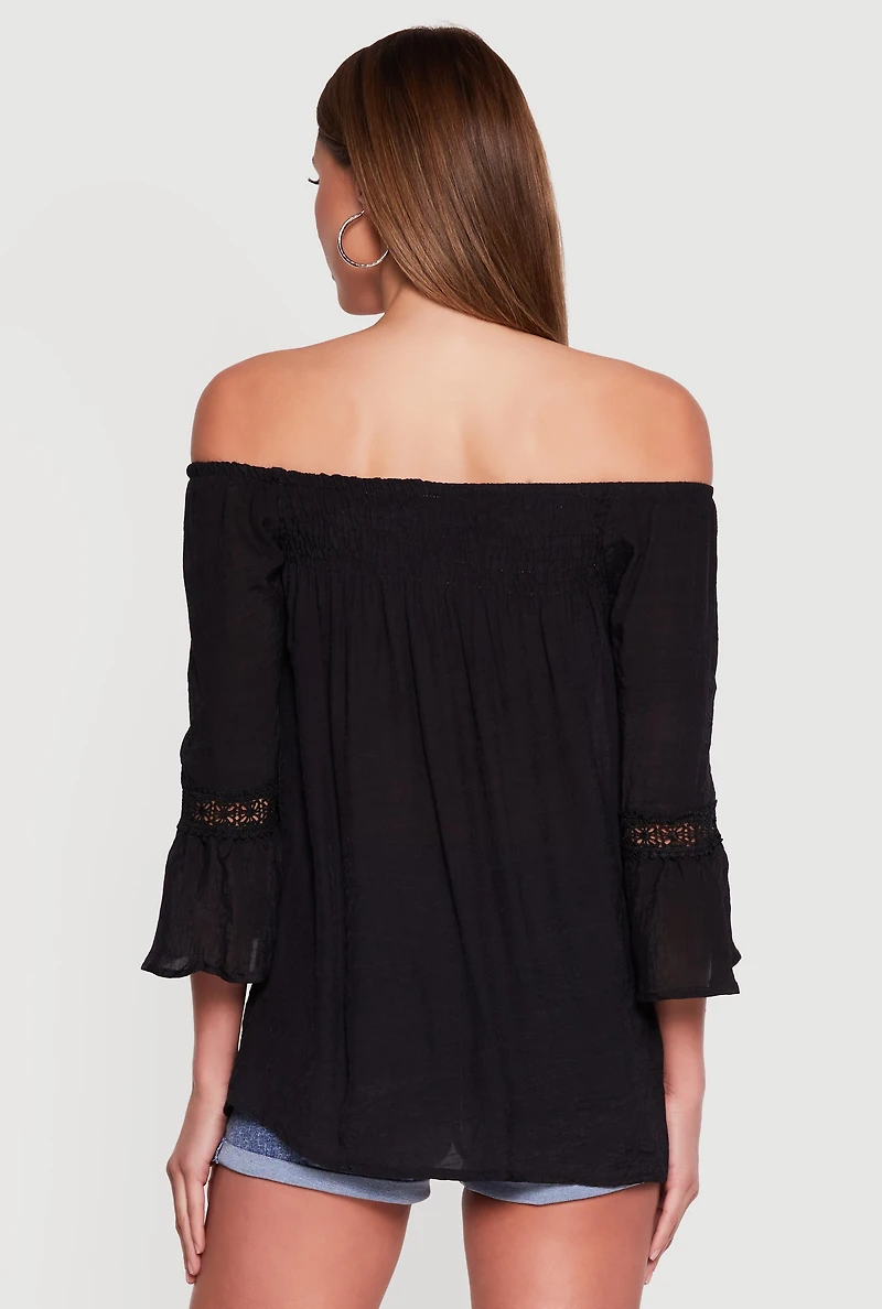 Crochet Bell Sleeve Detail Off The Shoulder Blouse