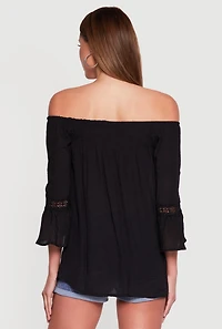 Crochet Bell Sleeve Detail Off The Shoulder Blouse