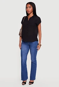 Solid Gauze Knit Short Sleeve Button Front Shirt