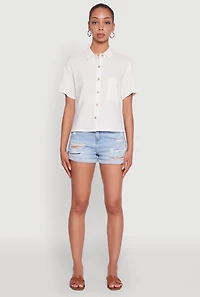 Womens Boxy Short Sleeve Shirt with Side Slit, White, Size S