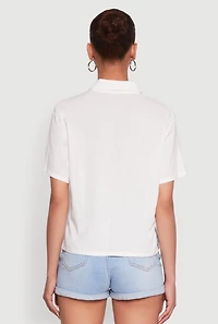 Womens Boxy Short Sleeve Shirt with Side Slit, White, Size L