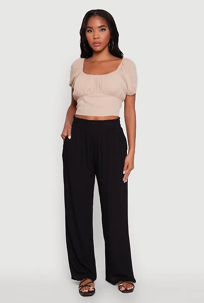 Womens Peasant Top with Puff Sleeves and Scoop Neck,