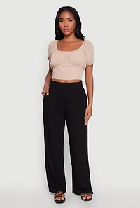 Womens Peasant Top with Puff Sleeves and Scoop Neck,