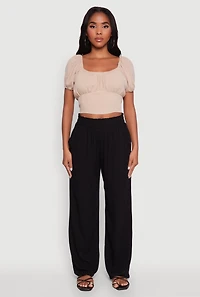 Womens Peasant Top with Puff Sleeves and Scoop Neck,