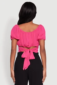 Womens Peasant Top with Puff Sleeves and Scoop Neck, Pink, Size M