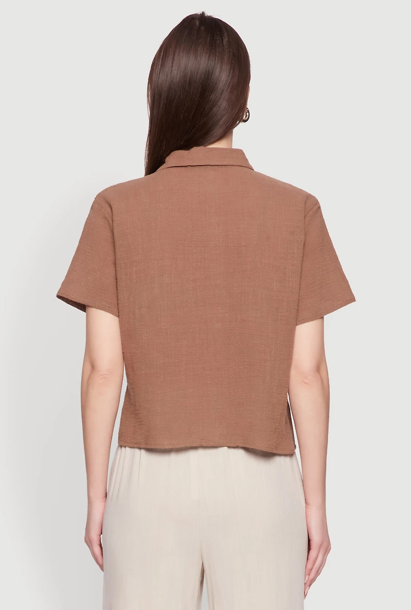 Womens Ambiance Cotton Short Sleeve Boxy Shirt, Brown, Size S