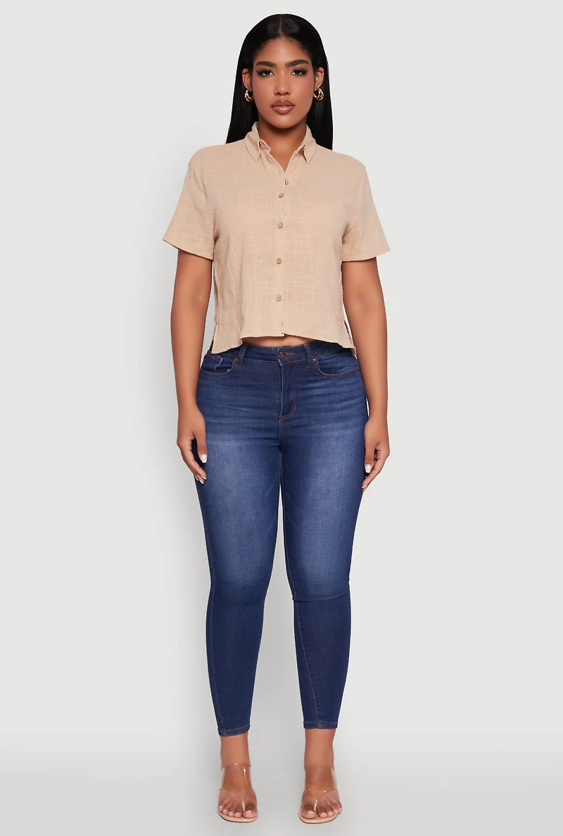 Womens Ambiance Cotton Short Sleeve Boxy Shirt,